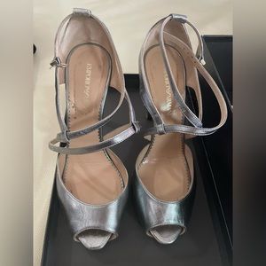 Authentic Emporio Armani Pewter / Silver Strappy Leather Heels / evening shoes!